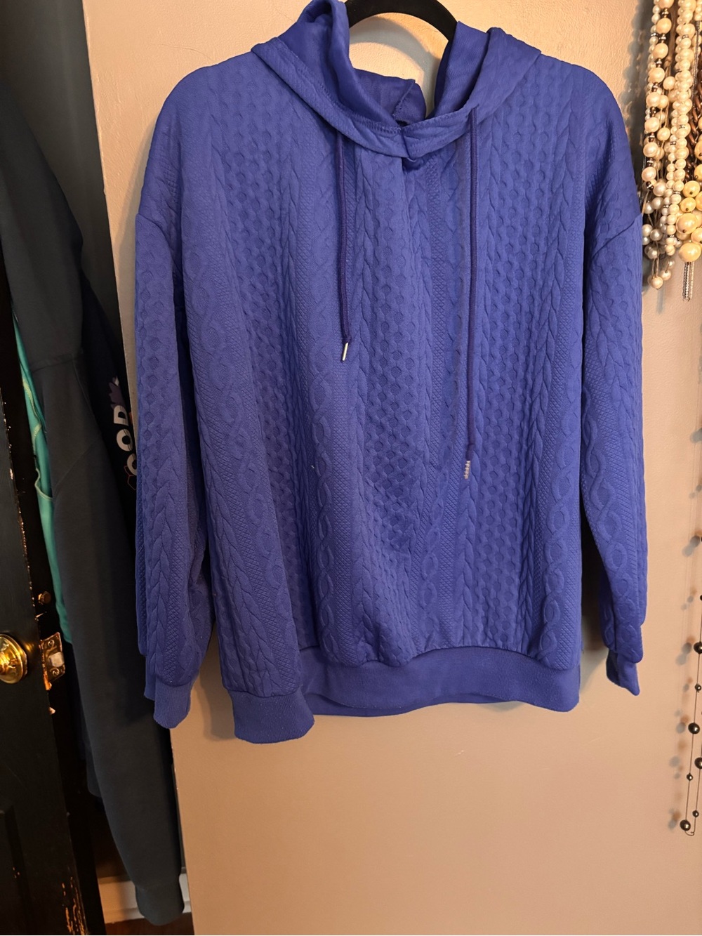 SHEIN Cobalt Blue Cable-Knit Hoodie Sweater